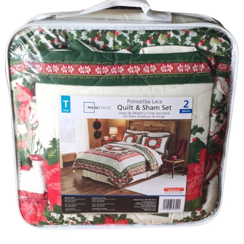 Mainstays Poinsettia Lace Quilt & Sham Set